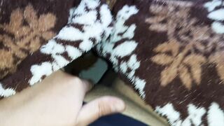 My stepmom lies next to me during the time that I masturbate beneath the blanket and try not to screech during climax