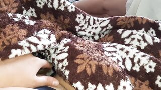 My stepmom lies next to me during the time that I masturbate beneath the blanket and try not to screech during climax