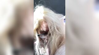 Real hooker wearing glasses gets on her knees in public to take a load of cum in her throat after sucking off an grand-daddy for cash