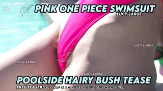 Pink One Piece Swimsuit Poolside Unshaved Bush Tease