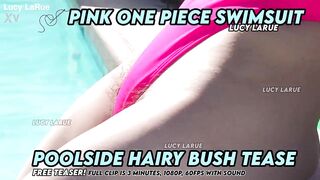 Pink One Piece Swimsuit Poolside Unshaved Bush Tease