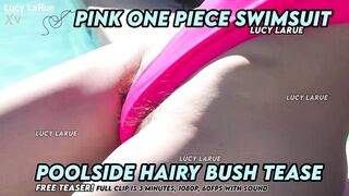 Pink One Piece Swimsuit Poolside Unshaved Bush Tease