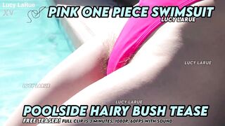 Pink One Piece Swimsuit Poolside Unshaved Bush Tease