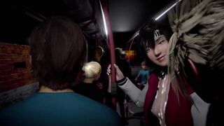Concupiscent irresponsible Yuffie convinced Cloud to screw her on a packed bus