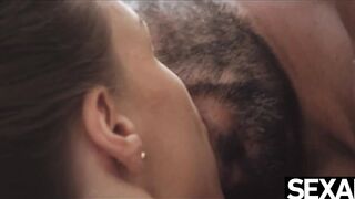 Her large natural boobs bounce enticingly as that babe sucks and screws