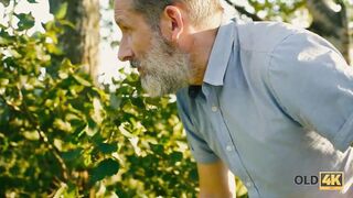 OLD4K Belle with natural bazookas rides old fuckstick in the recent air