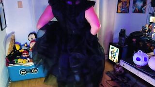 Hotwife clothed as Merlina bangs her lover