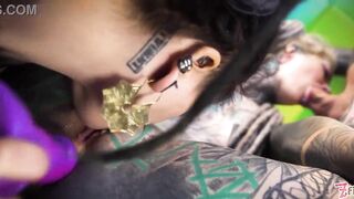 Goth Chick 3some with Anal Gapes, Cum Exchange and Facial