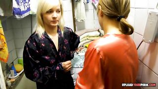 Horny lesbian couple has a quick oral session