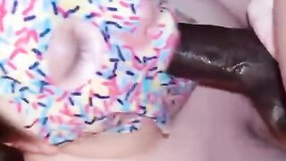 Cream pie filled glazed donut deepthroat