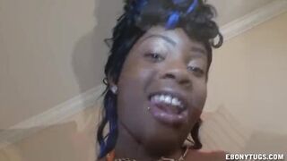 Afroamerican Cutie Strokes A Rod On The Daybed
