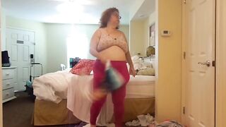 big beautiful woman nurse Vicki undresses and puts on a suit quick change