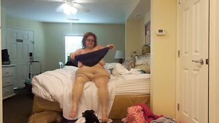 big beautiful woman nurse Vicki undresses and puts on a suit quick change