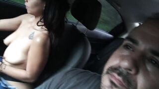 Cutie masturbates in the Uber car on her way to work.