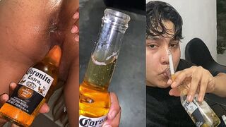 This guy swallowed his beer out of realizing this guy had it in his butt