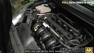 MATURE4K. Older slut Texas Patti is banging on top of her car in front of her spouse