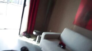 Femdom babe begins to walk around on his body