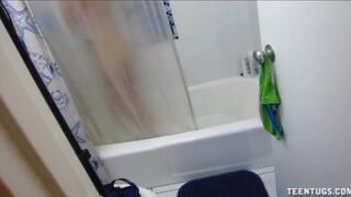 Hawt sweetheart tugjob in the washroom