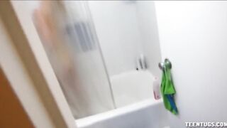 Hawt sweetheart tugjob in the washroom