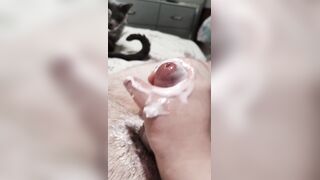 Getting my jock stroked with a ejaculation and groaning oily dong