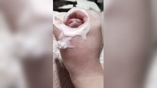 Getting my jock stroked with a ejaculation and groaning oily dong