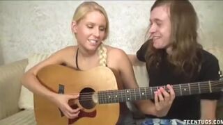 Hawt blond jerking a large dong