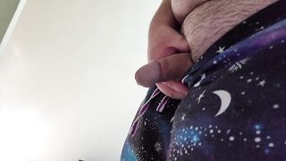 Chunky male pissing hard at home.