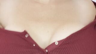 large melons in constricted top unfathomable cleavage fake boob disclose boob play