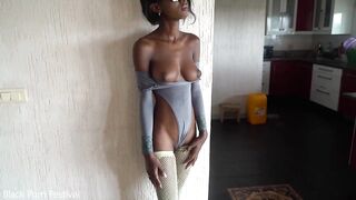 Slender ebony gal with consummate boobs and hard teats giving me tugjob