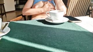 I flash my bazookas in a cafe