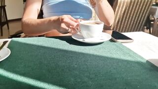 I flash my bazookas in a cafe