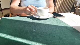 I flash my bazookas in a cafe