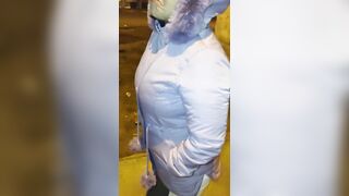 LARGE-BOOTY OLDER WITH RED THREAD ON THE STREET