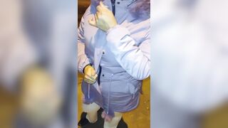 LARGE-BOOTY OLDER WITH RED THREAD ON THE STREET