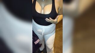 LARGE-BOOTY OLDER WITH RED THREAD ON THE STREET