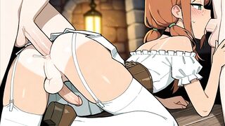 A hot trans woman serves customers in her tavern