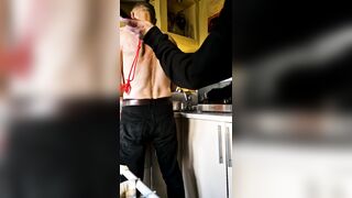 thrall washes the dishes, Headmistress with a whip