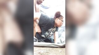 Nerdy black with chunky butt gets pounded outside at the public park
