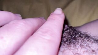Playing With My Large Unshaved Love button Leaking Moist Snatch