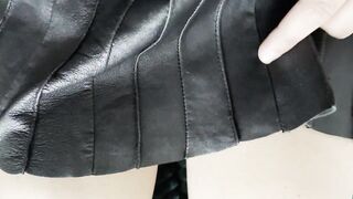 Large Unshaved Love button Erection Beneath Leather Petticoat