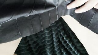 Large Unshaved Love button Erection Beneath Leather Petticoat