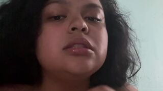 Large tit Latin babe sucks off big toy