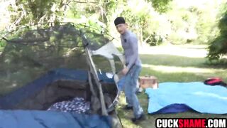 Cuckold spouse helps wife screw stranger on camping travel