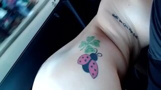 My stepdaughter screws her sex tool on the way home