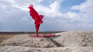 On Top of Hill with Red Flag