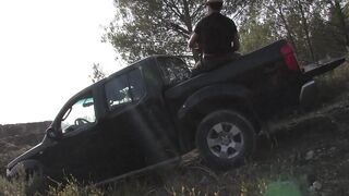 Fleshly brunette hair wildly drilled in a car