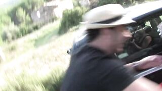 Fleshly brunette hair wildly drilled in a car