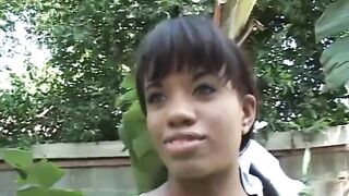 Tiny breasts ebony sweetheart twat banging in dogging position