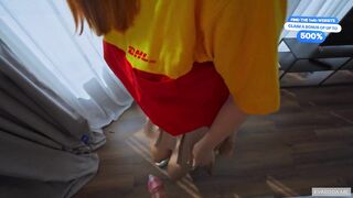 Pervy courier banged out of a cock rubber for an additional pay. Ejaculation for cute Polish kurwa