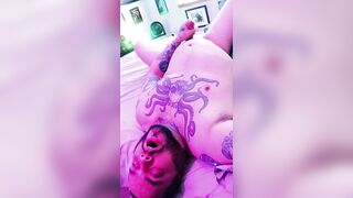 Tattooed Chap Masturbating in Couch